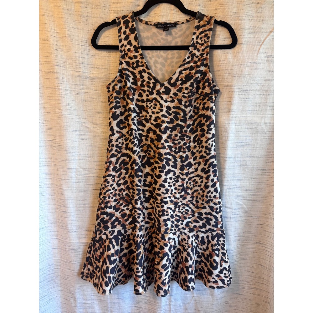 Boston Proper Leopard Print V-Neck Ruffle Hem Sleeveless Mini Dress XS